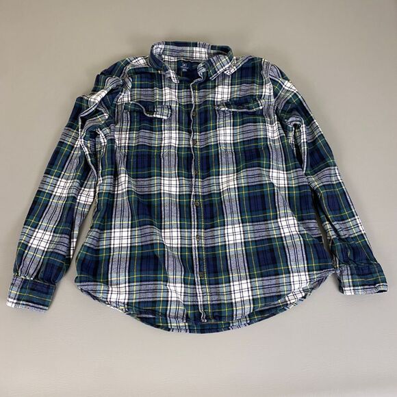 George Men's Plaid Flannel Button Down Shirt Men's 2XLT Navy Green Yellow Casual - Picture 1 of 12